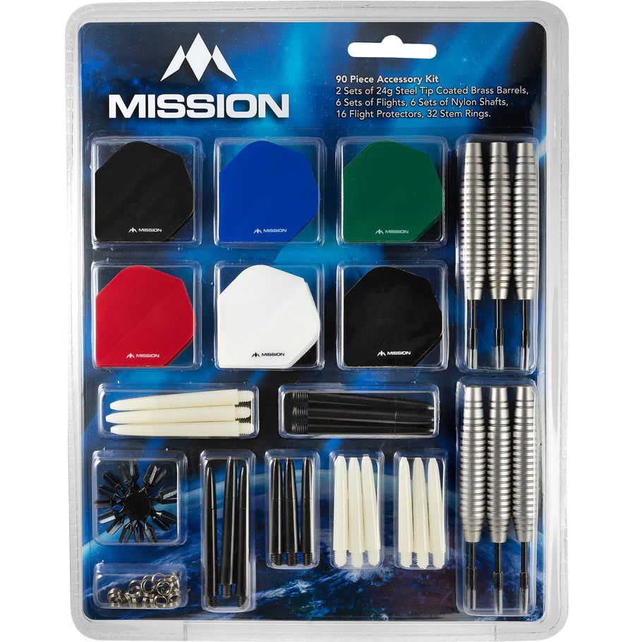 Mission Darts Accessory Kit 90 Piece - Flights, Shafts - Steel Tip