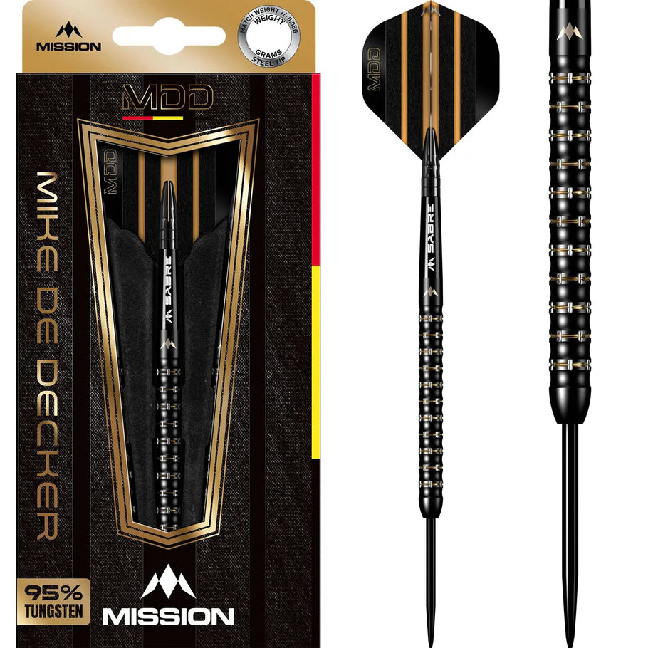 Mission Mike De Decker 95% Tungsten Steel Tip Darts Black & Gold PVD