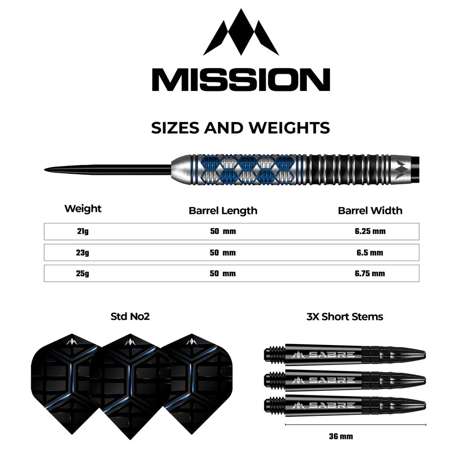 Mission Hexon 90% Tungsten Steel Tip Darts Blue PVD