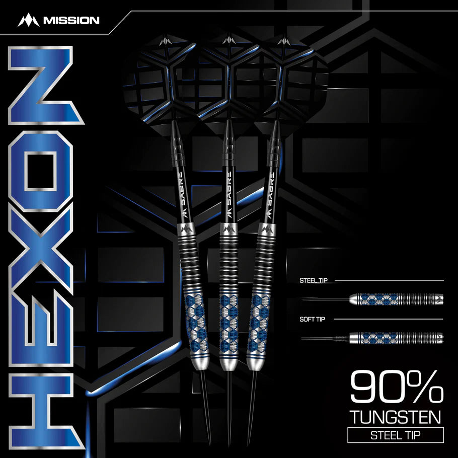 Mission Hexon 90% Tungsten Steel Tip Darts Blue PVD
