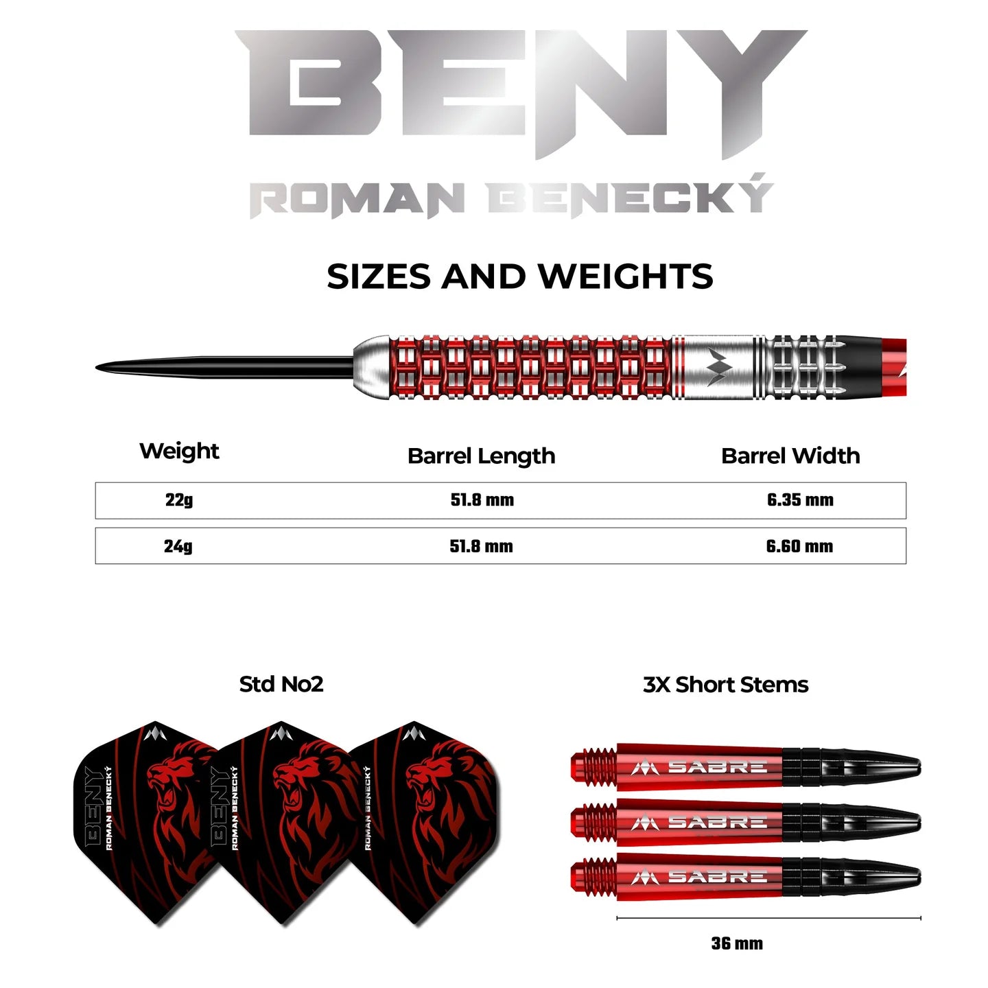 Mission Roman Benecky 90% Tungsten Steel Tip Darts