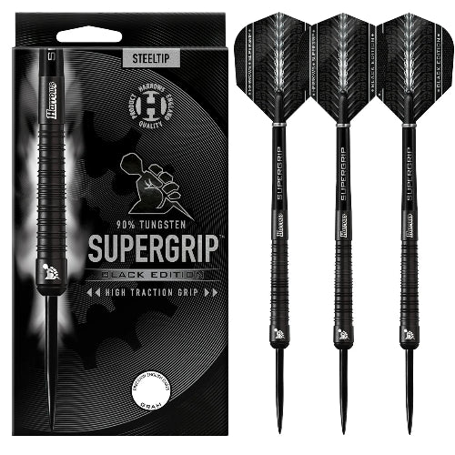 Harrows Super Grip Black 90% Tungsten Steel Tip Darts
