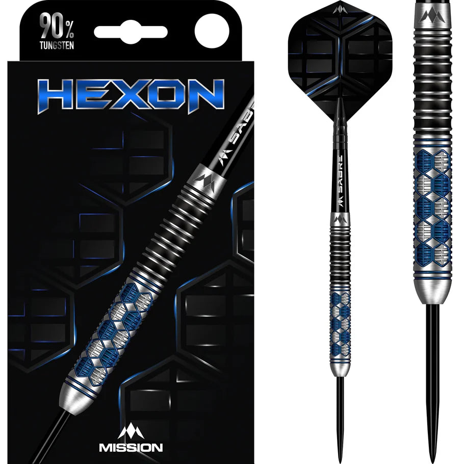 Mission Hexon 90% Tungsten Steel Tip Darts Blue PVD
